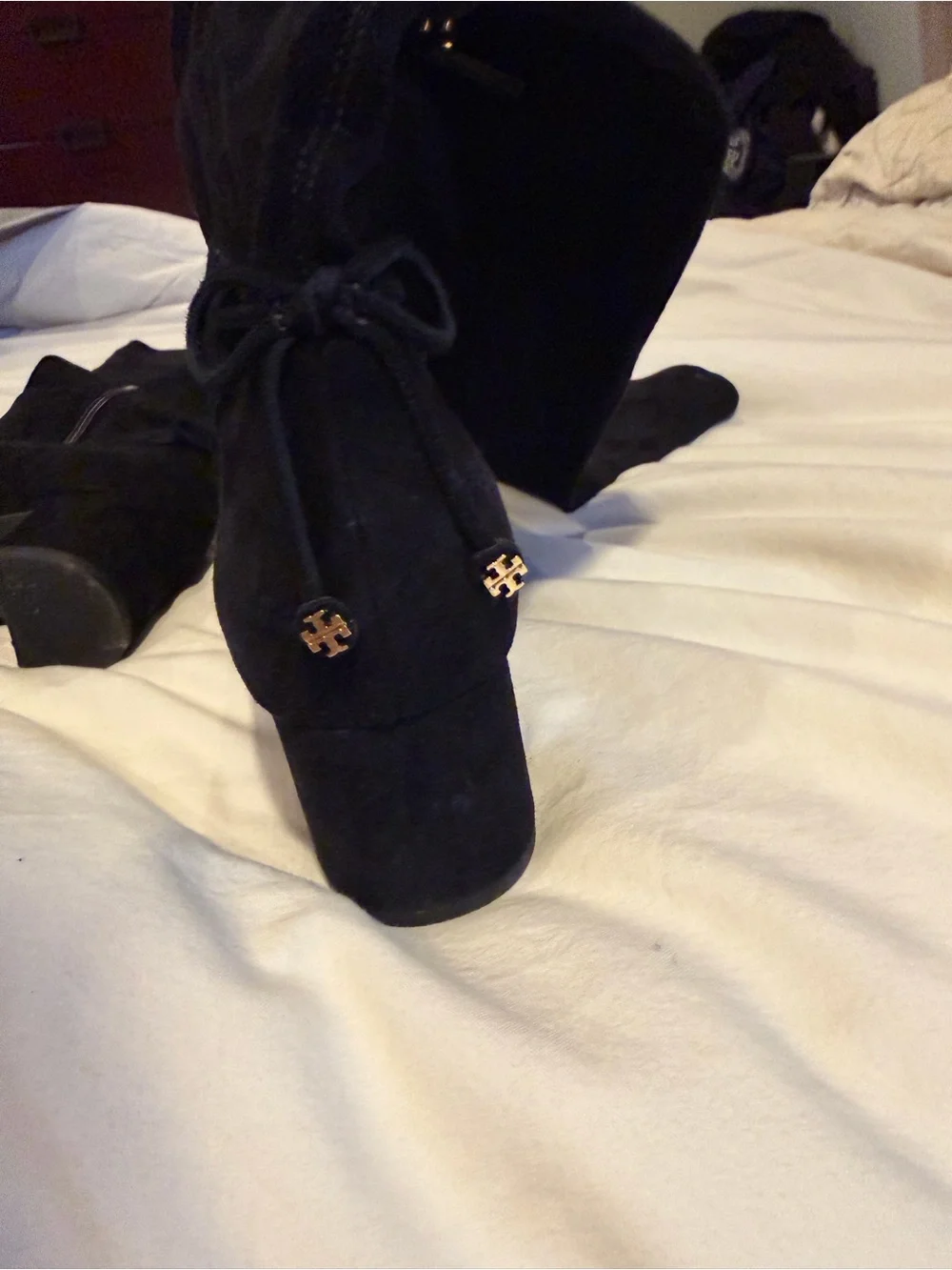 Tory Burch Black Suede Over-the-Knee Block Heel Boots